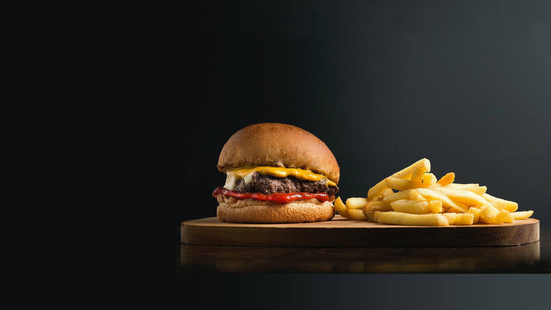 Delicious fast food restaurant serving burgers, pizzas, pasta, and crispy fries